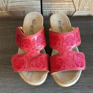 Alegria Women’s Wedge Sandal LIN 645N Red Leather Floral Embroidered Size 38